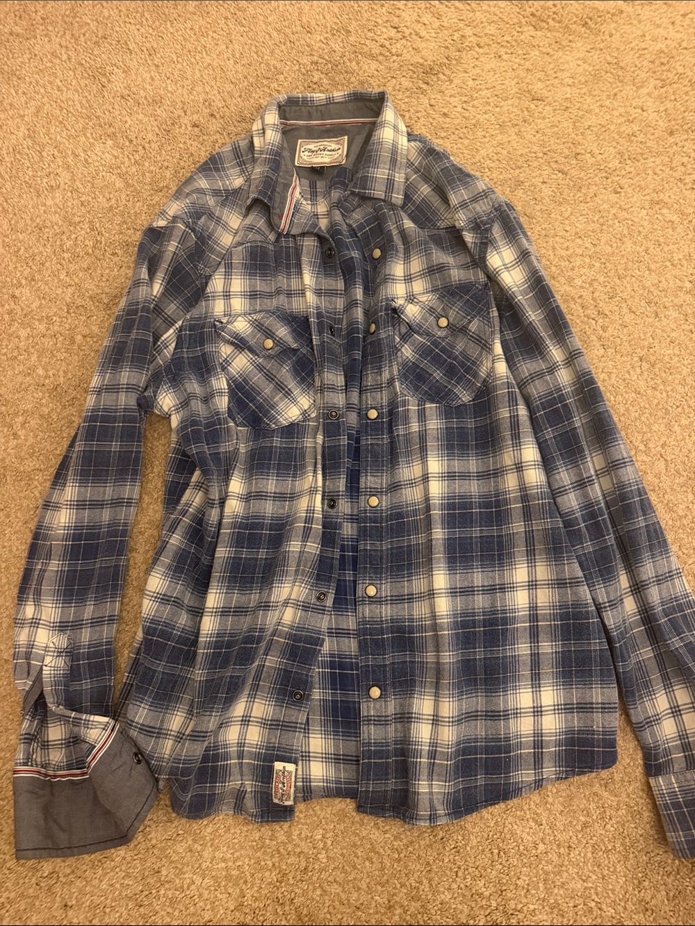 Men's Blue Plaid Button-Down Shirt by Unbranded